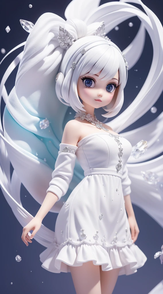 (masterpiece, Top quality, the best, Official Art, beautiful and aesthetic, Long-term contact: 1.2), Smooth movement, Charming Pattern, 1 girl, (Long dress with sleeves: 1.3), (((White clothes) )), Upper Body close-up, Bare shoulders, Chinese Girl, blush, Black Bob Hairstyle, portrait, Solitary, Upper Body, Looking at the observer, Detailed background, Delicate face, (crystallized aluminum, Crystal Theme:1.1), Elemental Wind Spirit, Swirling wind, Control the wind, White crystal clothing, Dynamic poses, Floating particles, ethereal dynamics, whirlwind, steam, whirlwind in the background, White tones, whirlwind, Ethereal atmosphere,