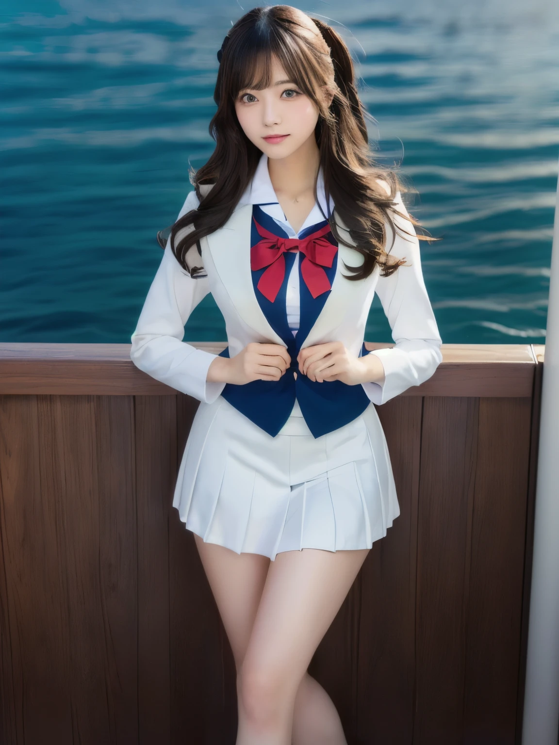 Sailor suitを着た女性が写真のポーズをとっている, Japanese girls uniform, loose coat collar Sailor suit, Japanese School Uniform, wearing Japanese , magical school student uniform, Sailor suit, Seifuku, JK Uniform, female Sailor suits, Wearing uniform, Kantai Collection Style, magic , Crew suits, Girl in uniform