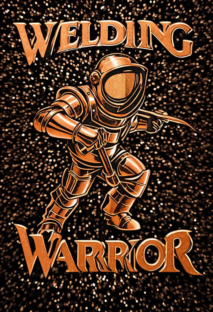 Welding logo, copper shiny with sparkle touch, name WW,((caption: WELDING WARRIOR))