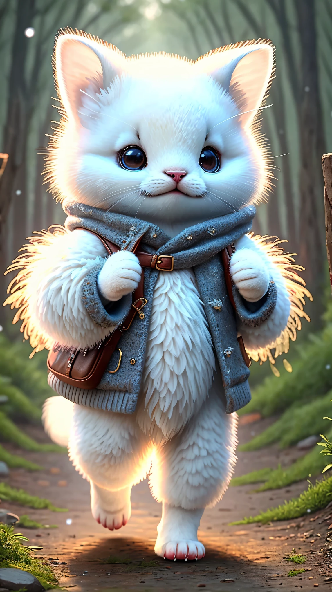 best image quality、"Create cute creature masterpieces. ermine、(Winter ermine), high detail, In 8K、best image quality、Dressed as an adventurer、Bogan in hand、Video Game Hero Costume、(((cute)))、