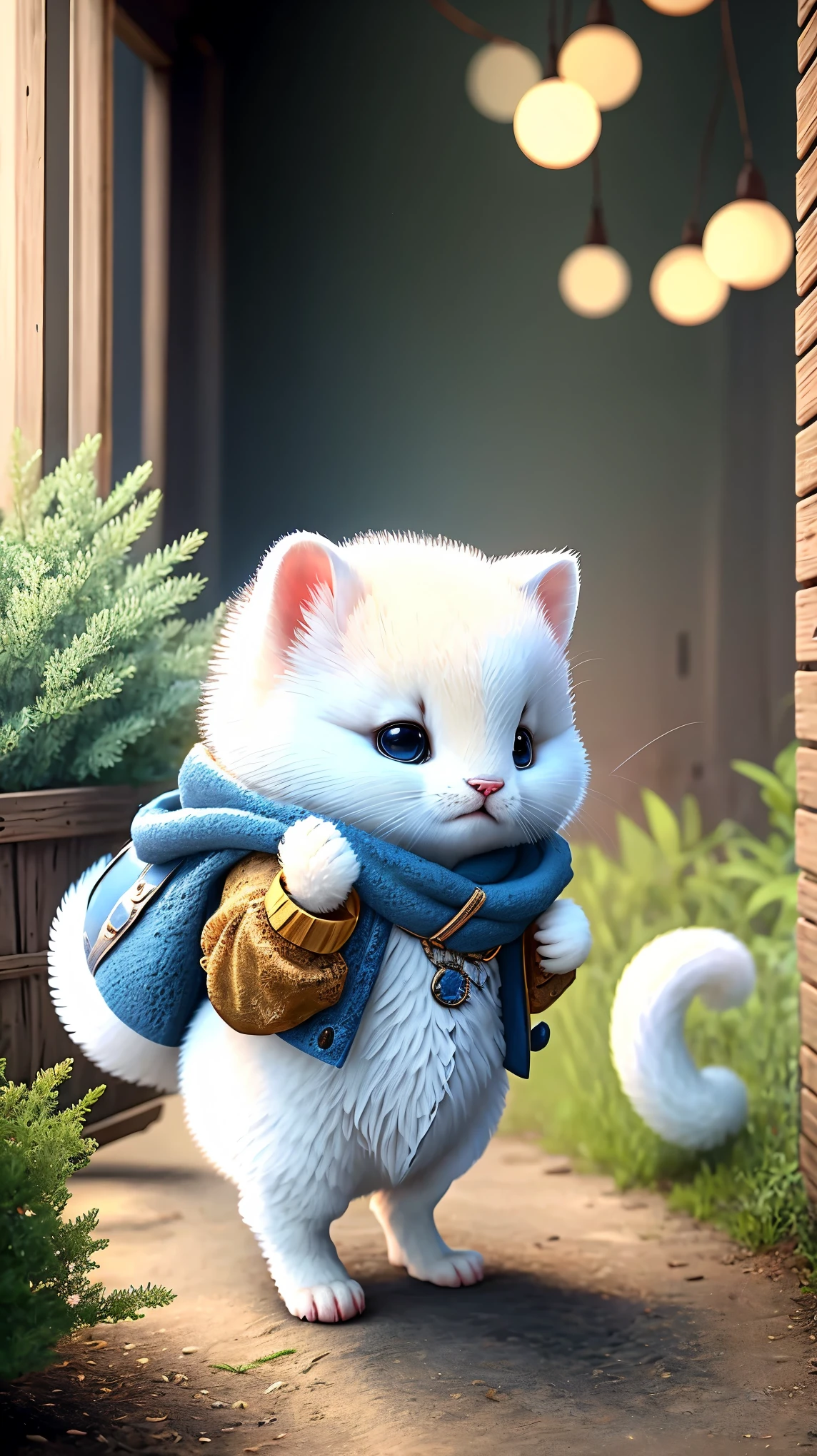 best image quality、"Create cute creature masterpieces. ermine、(Winter ermine), high detail, In 8K、best image quality、Dressed as an adventurer、Bogan in hand、Video Game Hero Costume、(((cute)))、