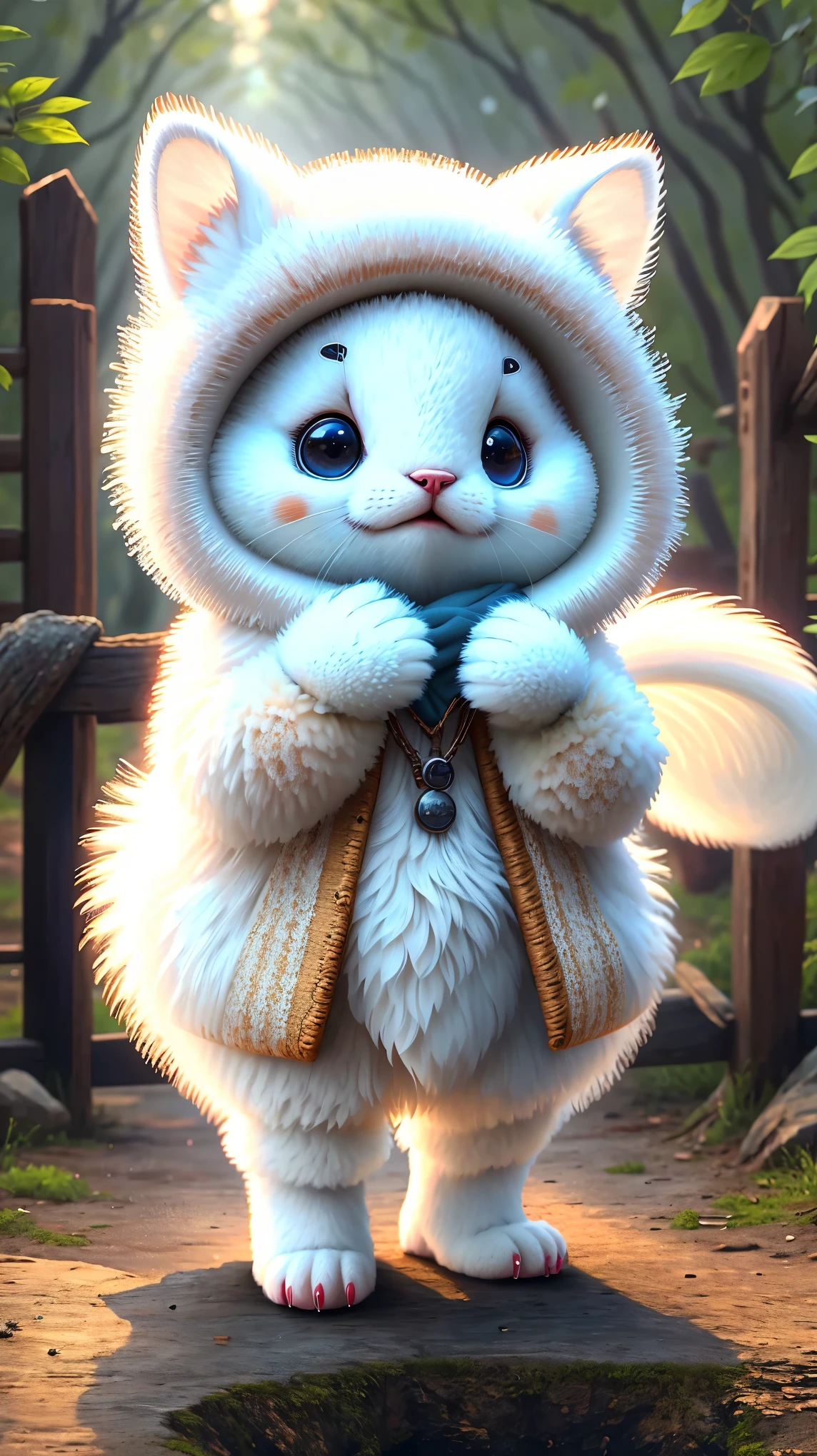 best image quality、"Create cute creature masterpieces. ermine、(Winter ermine), high detail, In 8K、best image quality、Dressed as an adventurer、Bogan in hand、Video Game Hero Costume、(((cute)))、