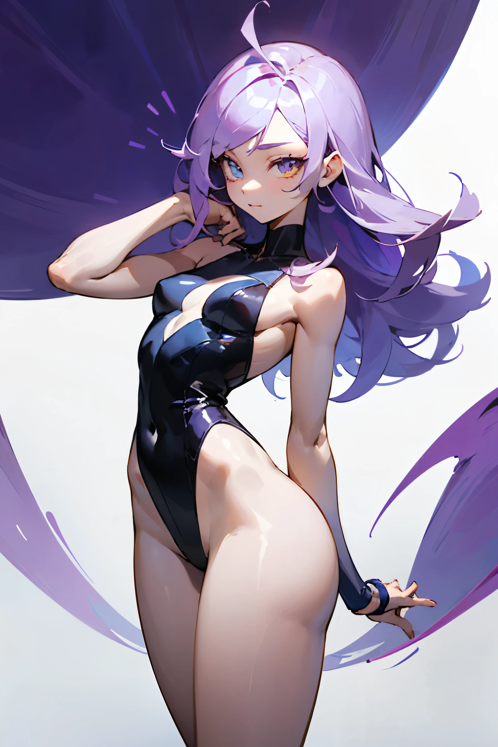 Character is a young girl, approximately 18-19 years old, approximately 165 cm tall. Slim body, good figure, proportionate figure, cute face, eye color and hair color are amethyst purple.