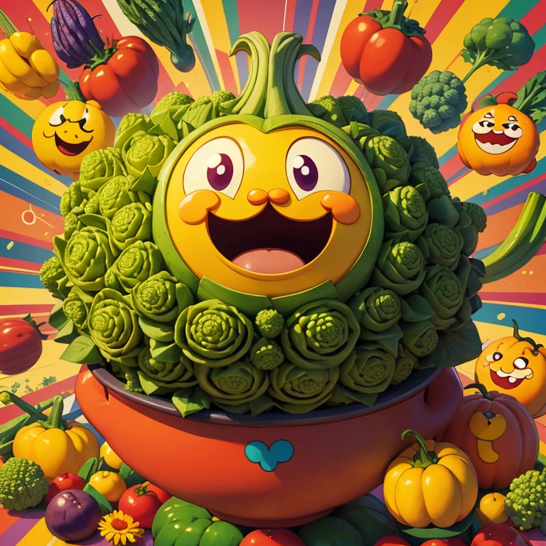 Vegetable character,skip,smile,romanesco,Anpanman,Headbutt,Anime Style