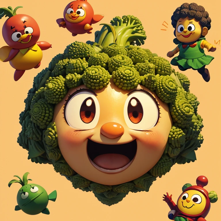 Vegetable character,flying,smile,romanesco,Anpanman,Headbutt,cute,Anime Style
