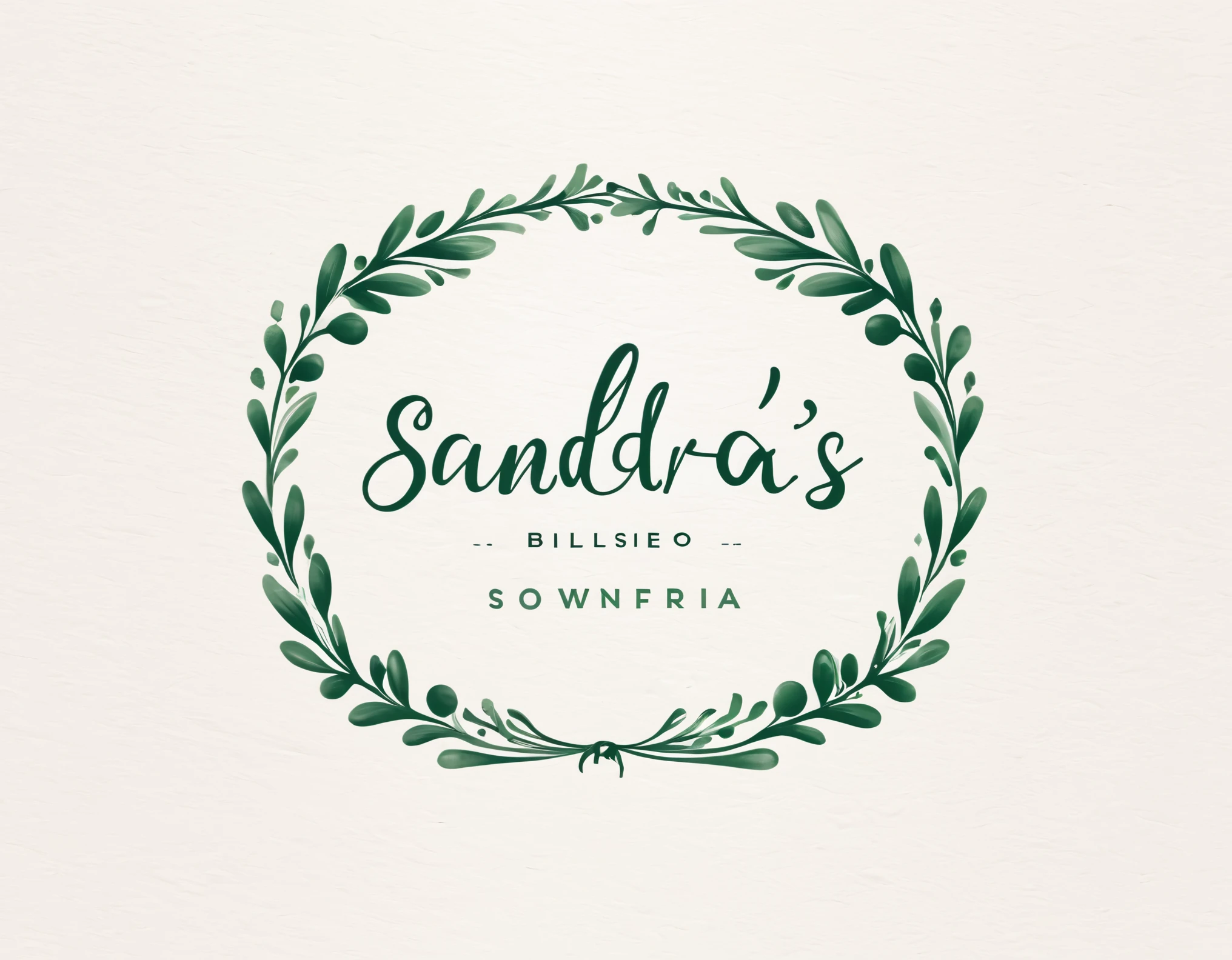 Could you design a logo with elegant typography for the name? "Sandra's", perhaps with a style that evokes the artisanal and natural, junto con un icono que represente la limpieza y frescura de los jabones, como una burbuja estilizada con algunas hojas o flores. This could convey the quality and care that Sandra puts into her products..
