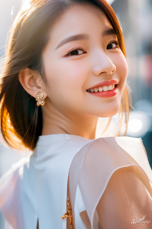 Beautiful girl: Asia, siêu dễ thương;
age: from 18-20 years old;
skin: milk white, rosy and flawless;
hair: copper orange color, smooth, lung linh dưới sunlight, detail;
eye: jet black, almond shaped, sexy, youthful, trong trẻo, siêu detail, elegant, charming, trang điểm high solution, true, bắt eye;
mí eye: delicate, Perfect Beauty;
eyebrow: cong, dear, high solution;
Face: beautiful, pure, Andromeda, light makeup, lovely, Perfect balance, đẹp đến từng detail;
nose: xinh, lovely, cao;
cheekbone: prominent;
lip: charming, light red lipstick, son bóng lovely;
răng: Beaming smile, Lily-white;
body: full of youth, khít chặt apparel;
accessory: chain, earring, bracelet;
apparel: mesh fabric, metal thread, shiny;
Fashion style: high-class, Modern 2024, luxurious;
Image quality: non-NSFW, 8K CG HD, high solution, Super nice graphics, professional, detail, colourful, ultrafine, advanced techniques, RAW true;
light: complex color combinations, black gold rays;
sunlight: twinkle, illuminate the girl's body;
Wallpaper: random, beautiful;
(((Girl standing on shopping street))), the girl smiled brightly;
Colorful street art, The photo is visually appealing;
((close-up photo 1/2 girl bodies));