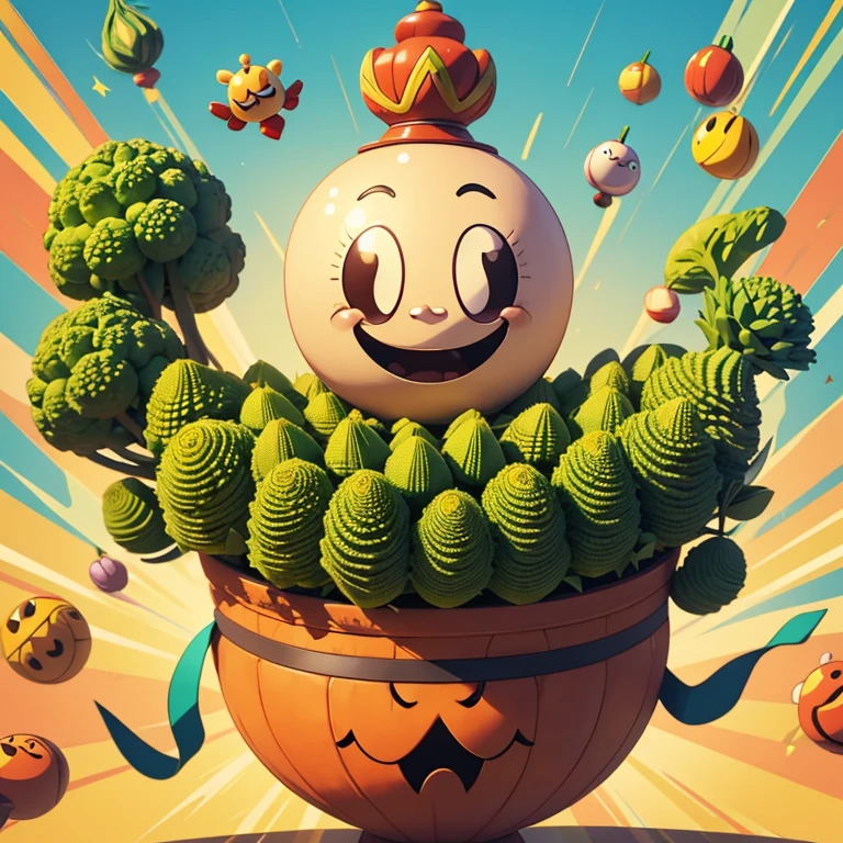 Vegetable character,flying,smile,romanesco,Anpanman,Headbutt,Warrior,Big head,Anime Style