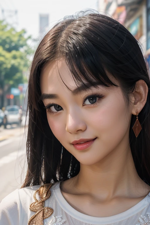 Beautiful girl: Asia, siêu dễ thương;
age: from 18-20 years old;
skin: milk white, rosy and flawless;
hair: copper orange color, smooth, lung linh dưới sunlight, detail;
eye: jet black, almond shaped, , youthful, trong trẻo, siêu detail, elegant, charming, trang điểm high solution, true, bắt eye;
mí eye: delicate, Perfect Beauty;
eyebrow: cong, dear, high solution;
Face: beautiful, pure, Andromeda, light makeup, lovely, Perfect balance, đẹp đến từng detail;
nose: xinh, lovely, cao;
cheekbone: prominent;
lip: charming, light red lipstick, son bóng lovely;
răng: Beaming smile, Lily-white;
body: full of youth, khít chặt apparel;
accessory: chain, earring, bracelet;
apparel: mesh fabric, metal thread, shiny;
Fashion style: high-class, Modern 2024, luxurious;
Image quality: non-, 8K CG HD, high solution, Super nice graphics, professional, detail, colourful, ultrafine, advanced techniques, RAW true;
light: complex color combinations, black gold rays;
sunlight: twinkle, illuminate the girl's body;
Wallpaper: random, beautiful;
Colorful street art, The photo is visually appealing;
((Close-up photo of the girl's fiery body));