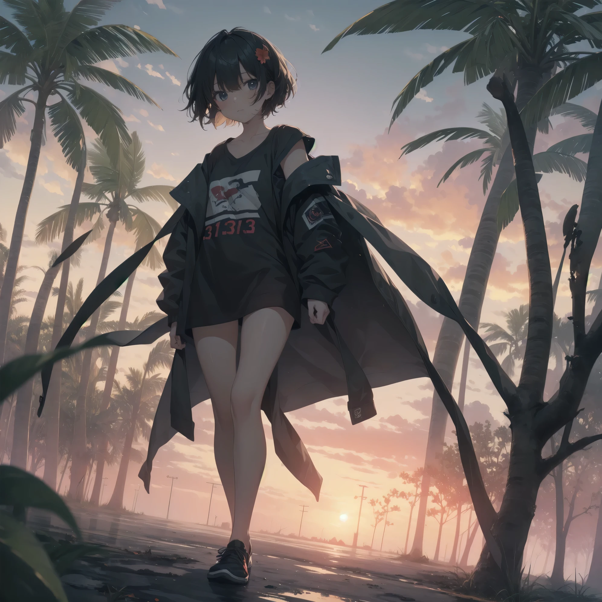 ultra-absurdres-Top quality by artist God, ultra-detailed, high resolution, anime moe artstyle, best anime 8k konachan wallpaper, pixiv contest winner, pool:2810, perfect anatomy,break, 1girl, (Please draw a girl walking to beach alone. )break,(Solo,dark-skinned female, 13-year-old:1.3),Full limbs, complete fingers,a junior high school student, (very short hair), wet hair, flat chest, , small butt, small black eyes, beautiful detailed eyes, well-proportioned iris and pupils, expressive eyes, highres detailed hair, soft expression, school swimsuit, (Detailed Lighting), (Detailed background), in the beach, break,super detailed skin, Best cinematic lighting powered by famous artist, 8k,beauty illustration,photoshop_(medium),very aesthetic,break,((artist:iesupa )), artist:clamp ,artist:carnelian ,artist:kantoku ,

