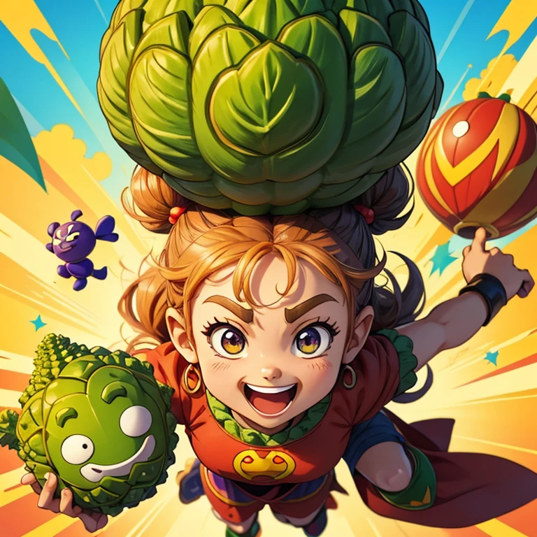 Vegetable character,flying,smile,romanesco,Anpanman,Headbutt,Warrior,Big head,Cute Girls,Anime Style