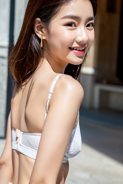 Beautiful girl: Asia, siêu dễ thương;
age: from 18-20 years old;
skin: milk white, rosy and flawless;
hair: copper orange color, smooth, lung linh dưới sunlight, detail;
eye: jet black, almond shaped, sexy, youthful, trong trẻo, siêu detail, elegant, charming, trang điểm high solution, true, bắt eye;
mí eye: delicate, Perfect Beauty;
eyebrow: cong, dear, high solution;
Face: beautiful, pure, Andromeda, light makeup, lovely, Perfect balance, đẹp đến từng detail;
nose: xinh, lovely, cao;
cheekbone: prominent;
lip: charming, light red lipstick, son bóng lovely;
răng: Beaming smile, Lily-white;
body: full of youth, Tighten clothes;
accessory: chain, earring, bracelet;
ngực: toning, tight fitting bra;
butt: develop, tight fitting underwear;
underwear: mesh fabric, metal thread, shiny;
Fashion style: high-class, Modern 2024, luxurious;
Image quality: non-NSFW, 8K CG HD, high solution, Super nice graphics, professional, detail, colourful, ultrafine, advanced techniques, RAW true;
light: complex color combinations, black gold rays;
sunlight: twinkle, illuminate the girl's body;
Wallpaper: random, beautiful;
Colorful street art, The photo is visually appealing;
((Close-up photo of the girl's fiery body));