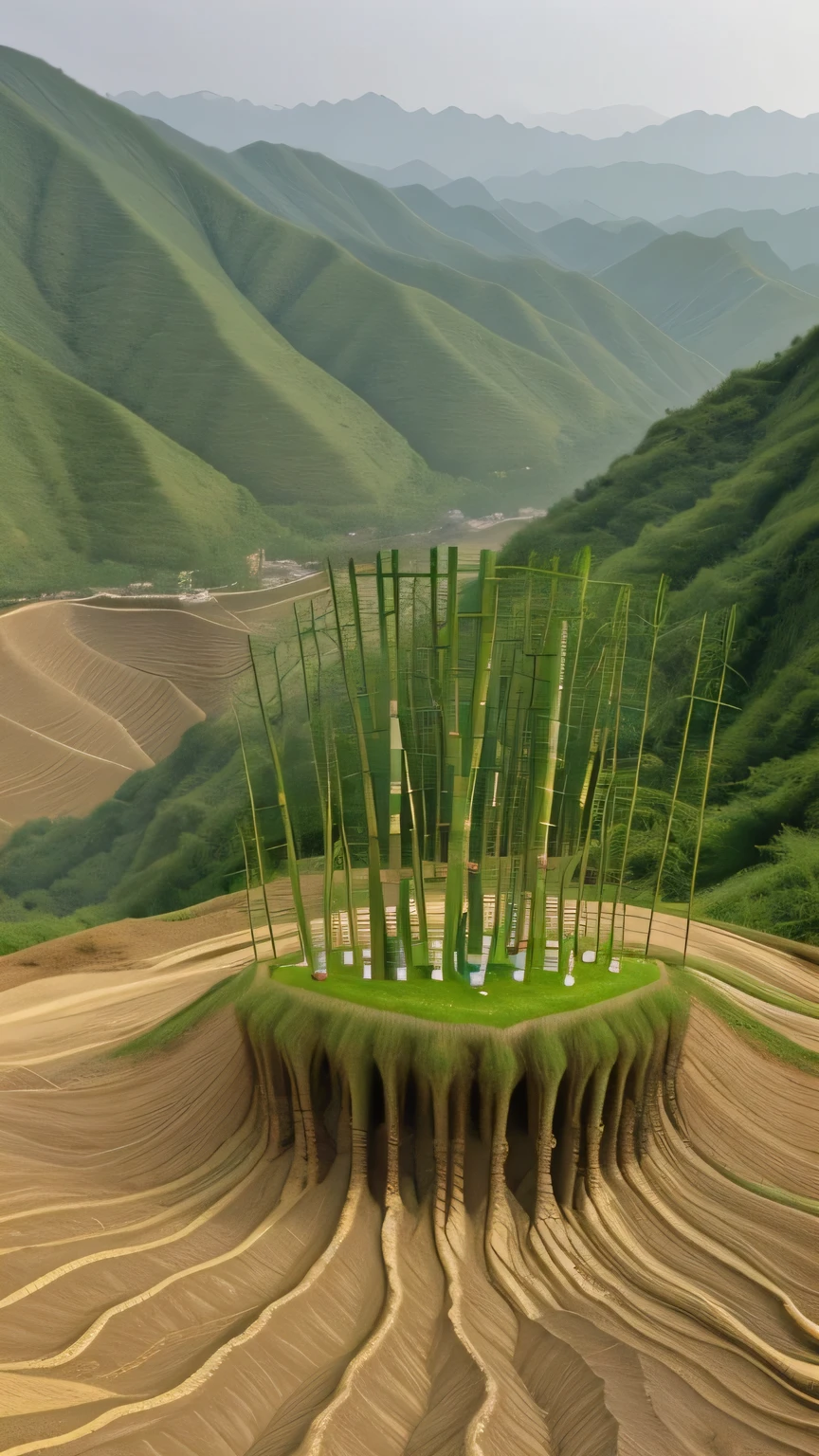![Image of a Chinese bamboo field at the beginning of its growth, showing only the earth and a deep root system developing below the surface.]
