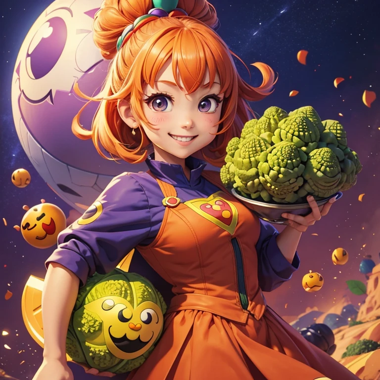 Vegetable character,flying,smile,romanesco,Anpanman,Headbutt,Warrior,Big head,Cute Girls,Anime Style