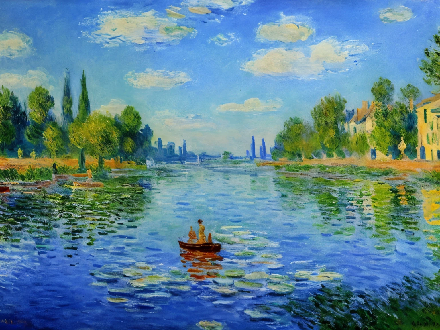 artworks that recreate the impressionist style of Claude Monet, best quality, super fine, 16k, delicate and dynamic, water, canvases, randomly displayed