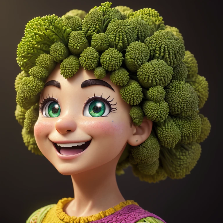 (best quality,4k,8k,highres,masterpiece:1.2),ultra-detailed,(realistic,photorealistic,photo-realistic:1.37),single character made of wild vegetables,flying,smiling,Romanesco,Anpanman,headbutt,warrior,large head,cute girl,anime style,colours and tones inspired by wild vegetables, vibrant lighting