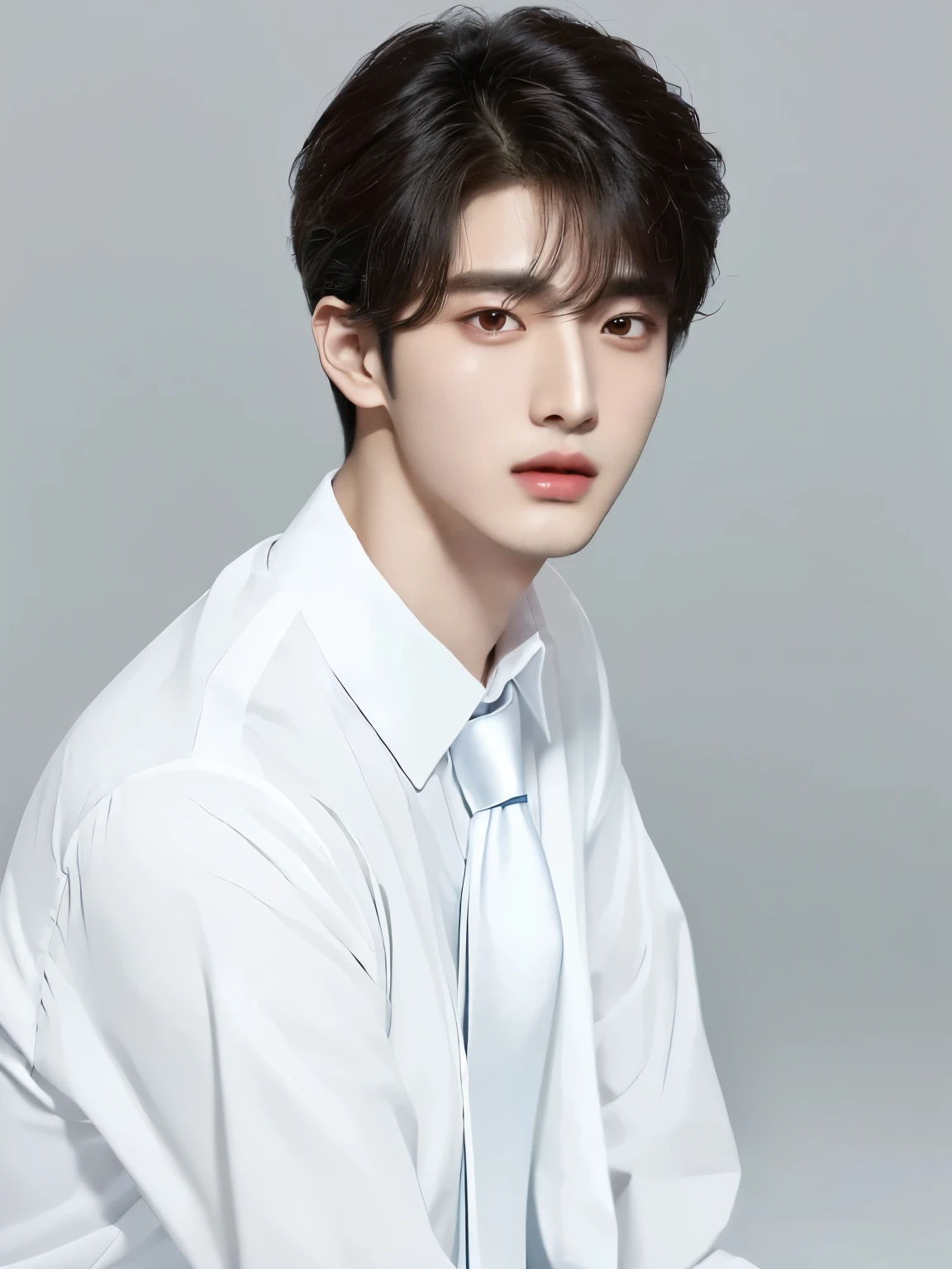 arafed image of man in white shirt and tie, cai xukun, yanjun chengt, Hentai, Inspired by Zhang Han, Jung Jaehyun, Ruan Jiamei!, Written byNi Tian, Young fair angel, lu ji, jinyiwei, jin shan, cute korean face, Handsome young man face, Inspired by Bian Shoumin