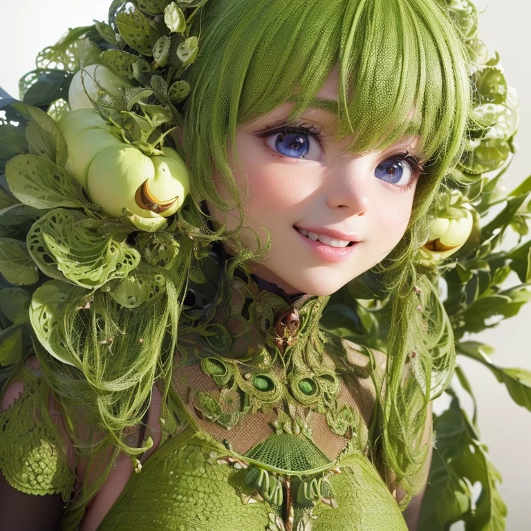 (best quality,4k,8k,highres,masterpiece:1.2),ultra-detailed,(realistic,photorealistic,photo-realistic:1.37),single character made of wild vegetables,flying,smiling,Romanesco,Anpanman,headbutt,warrior,large head,cute girl,anime style,colours and tones inspired by wild vegetables, vibrant lighting