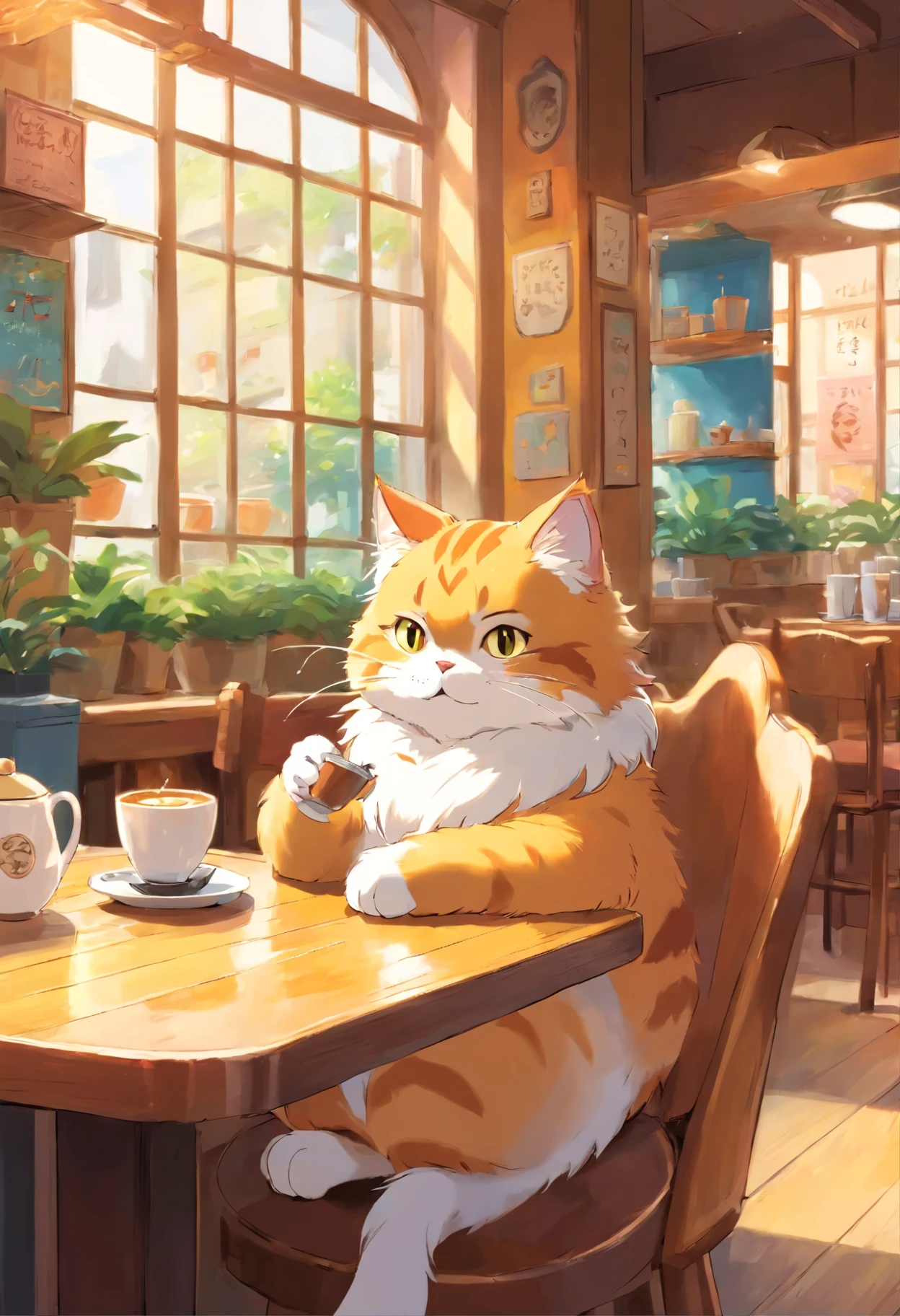 Fluffy fur.1 cat,Drink coffee at a cat cafe