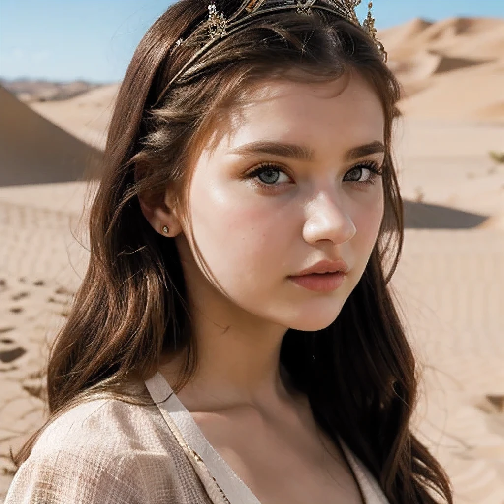 a close up of a college student wearing a tiara and a dress。，（（（side view）））, portrait sophie mudd, portrait of barbara palvin, wearing a light grey crown, wearing tiara, barbara palvin, wearing a tiara, wears a light grey crown, julia gorokhova, posing in leotard and tiara, young goddess, diadem on the head，arafed woman in a white dress standing in the desert, portrait sophie mudd, gorgeous young model, anna nikonova aka newmilky, soft portrait shot 8 k, beautiful female model, photo of a beautiful woman, portrait of a beautiful model, extremely beautiful face, beautiful model, very pretty model, tanned beauty portrait, covered in sand，photo of a college student, in Desert Color Coarse Linen Pink,Desert Color Coarse Linen, (freckles:0.8) cute face, sci-fi, dystopian, detailed eyes, Heterochromia eyes（（Side view））（Lunar soil）((a beautiful fantasy empress))