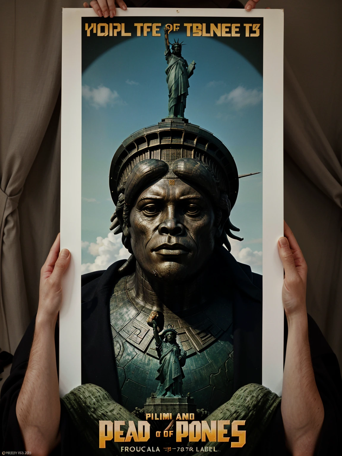 Film poster for the 1968 film Planet of the Apes with the famous scene of the head of the Statue of Liberty