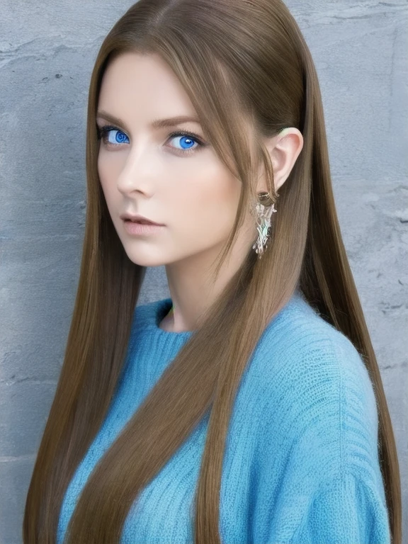 Long ponytail, blue eyes, blonde