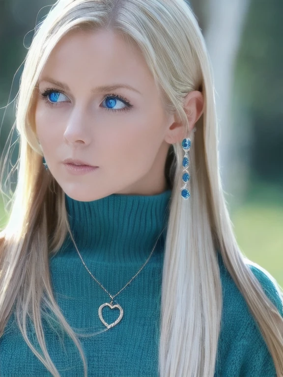 Long ponytail, blue eyes, blonde