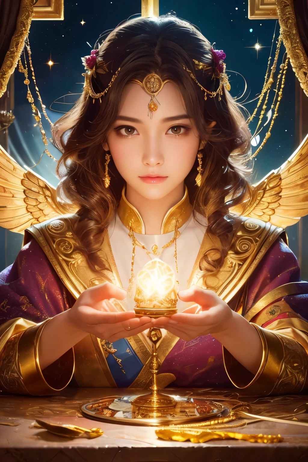 Perfect nwsj serious,(Tabletop, highest qualityの, highest quality, Official Art, beautifully、aesthetic:1.2), (1 female), Very detailed,colorful,Best details, Our Women, unity 8k wallpaper, Very detailed, beautifully、aesthetic, Our Women, Tabletop, highest quality, Holy Light,Gold leaf art,Sparkly Painting,