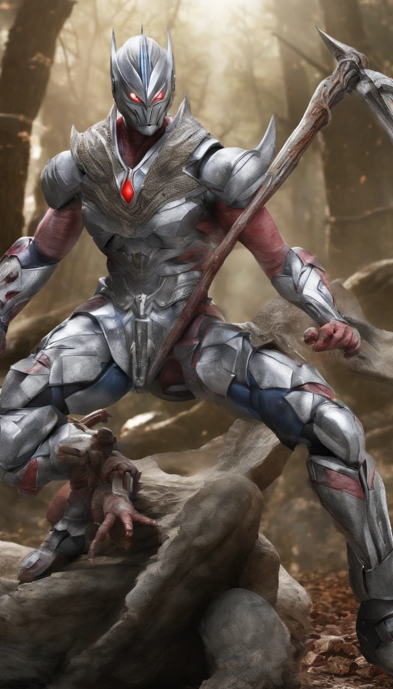 The combined form of Ultraman Taro and Ultraman Seven holding the Fangtian Painted Halberd