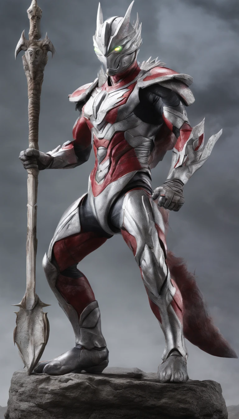 The combined form of Ultraman Taro and Ultraman Seven holding the Fangtian Painted Halberd