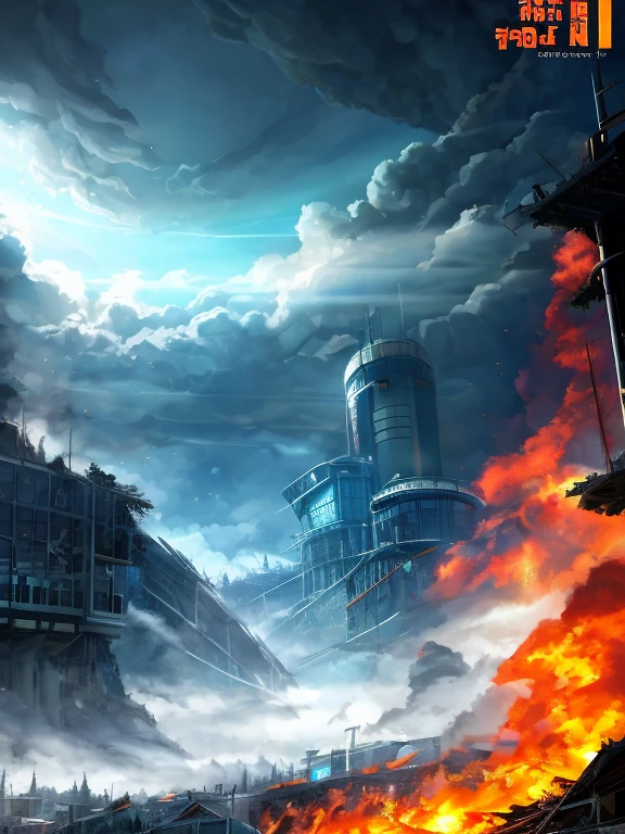 epic movie poster, big huge laboratory as the main focus , forest background,fluffy clouds in the sk, trending on artstation, highly detailed, fine detail, intricate, (lens flare:0.9), (backlighting:0.9), (bloom:0.9), [Style-Micro::10], laboratory, laboratory in the forest in a huge disaster, disaster movie, lots of fire and disaster 