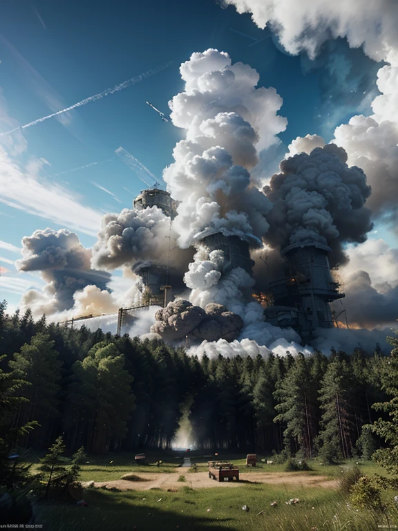 epic movie poster, big huge laboratory as the main focus , forest background,fluffy clouds in the sk, trending on artstation, highly detailed, fine detail, intricate, (lens flare:0.9), (backlighting:0.9), (bloom:0.9), [Style-Micro::10], laboratory, laboratory in the forest in a huge disaster, disaster movie, lots of fire and disaster 