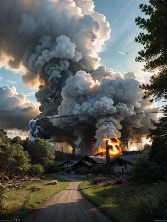 epic movie poster, big huge laboratory as the main focus , forest background,fluffy clouds in the sk, trending on artstation, highly detailed, fine detail, intricate, (lens flare:0.9), (backlighting:0.9), (bloom:0.9), [Style-Micro::10], laboratory, laboratory in the forest in a huge disaster, disaster movie, lots of fire and disaster 