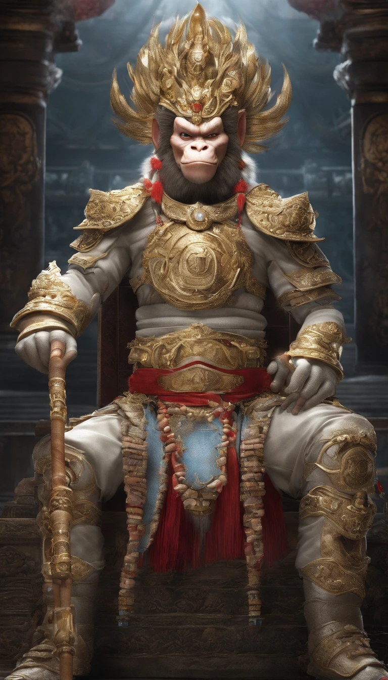 The Monkey King wears Ultraman armor and holds the Ruyi Golden Cudgel in the Heavenly Palace of the Brain