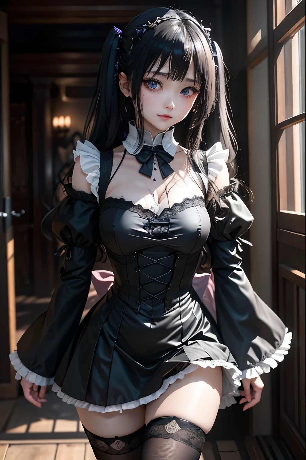 ハードDark Gothicメイク、Deep Night Sky、Horror、Black dark eyeshadow、cry、sad、Good skin radiance、Dark Gothicメイク、Dark smile、palace、The beauty of fragrance、24-years-old、Expressions of intense sexual pleasure、Embarrassed look、Dark Gothic、Obscene language、highest quality、Expression of sexual pleasure amid suffering、Drunk face、紫のMaid clothes、Mysterious、Noble、The face of someone who is holding in the toilet、sexy、Loving smile、Twin tail hair、Right blue eye, Left eye is red、Super seductive pose、Platform Heel Shoes、Heavy makeup、Gothic ta Clothing、A little slimmer、Silver Hair、Long Hair Straight Hair、Cute Gothic Loliress、Beautiful Face、elegant features、Fascinating face、Stained glassが背景、Chest glistening with sweat、The room is dark、goth long dress、Bell Sleeves、Wizard Sleeve、Decadent look、Sexually excited expression、Glossy thighs wet with water、Thighs that are wet and shiny with oil、Background of a room full of roses、sad表情、Rose Maiden、The embroidery is pink、The dress has pink embroidery、Thigh-high socks、Knee-high socks、Gentle expression、Dark black eyeshadow、despicable act、Stained glassと薔薇背景、thighs are a little thin、Female Duo、Female couple、dark church background、Stained glass、Black metal world、Dark Castle、Dark Room、Slender body、upright、walk、Are standing、gothic long dresaid clothes、Victorian dresses、Her thighs glisten with sweat、My body is wet and shiny、Lots of glitter on the thighs、sweating、My thighs are sticky from sweating、Sweat glistens on the thighs, The whole body is sweaty and shiny、Quite sweaty、My thighs are sweaty、My thighs are so wet、My thighs are shining with sweat、A lot of sweat glistens all over the body、The thighs are the best、Thighs are glamorous、Small breasts、
