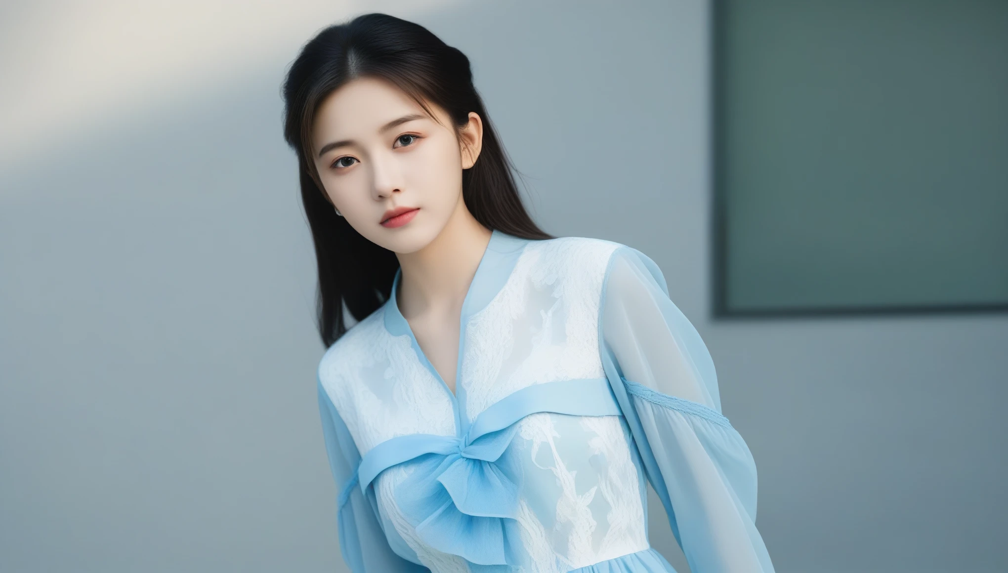 8k, 超High resolution, highest quality, masterpiece, Surreal, photograph, 1 girl, (16 years old:1.3), pretty girl, Cute Face, Beautiful eyes in every detail, 細かくdetailedに,masterpiece,(Black rider jacket:1.1), (masterpiece, highest quality, pretty girl, Beautiful Face, 8k, RAWphotograph, Realistic, Absurd:1.2), teens, Cowboy Shot, Dutch Angle, Face Light, Film Grain, chromatic aberration, High resolution, 超detailed, 細かくdetailedに, Light blue ruffle lace dress, detailedな肌と目と顔, Sharp pupils, Realistic students, Sharp focus, street,Sexy pose、See through 、Looking at the audience、beauty,Long neck、Laugh a little、Please close your mouth and laugh、(((Ideal body type))),A-cup small breasts :2,、Portraiture:2、Perfect ???????、鮮明なdetailed、detailed、Surreal、Light and shadow,Strong light,Fashion magazine cover,Thin lips