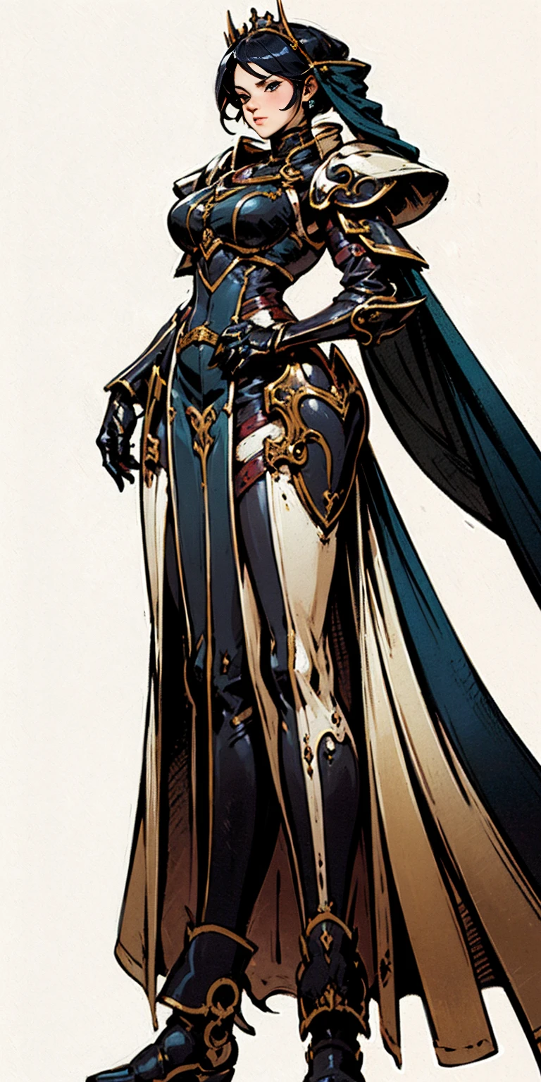 ((white background)) full body of a woman in a dress with a veil, feet together, standing feet together, military boots, beautiful fantasy maiden slave warrior, beautiful fantasy art portrait, fantasy Victorian art, medieval fantasy art, beautiful and elegant queen, portrait of queen of light, fantasy portrait art, gothic fantasy art, a beautiful fantasy empress, hands on hips