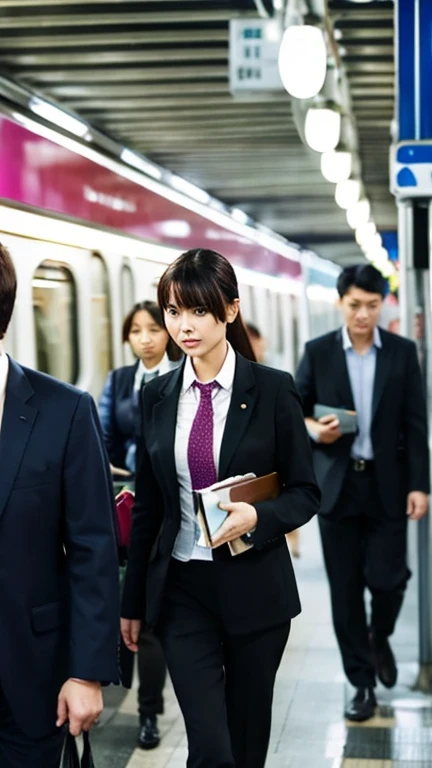 Crowded trains、Businessmen and career women walking busily、Urban streets。