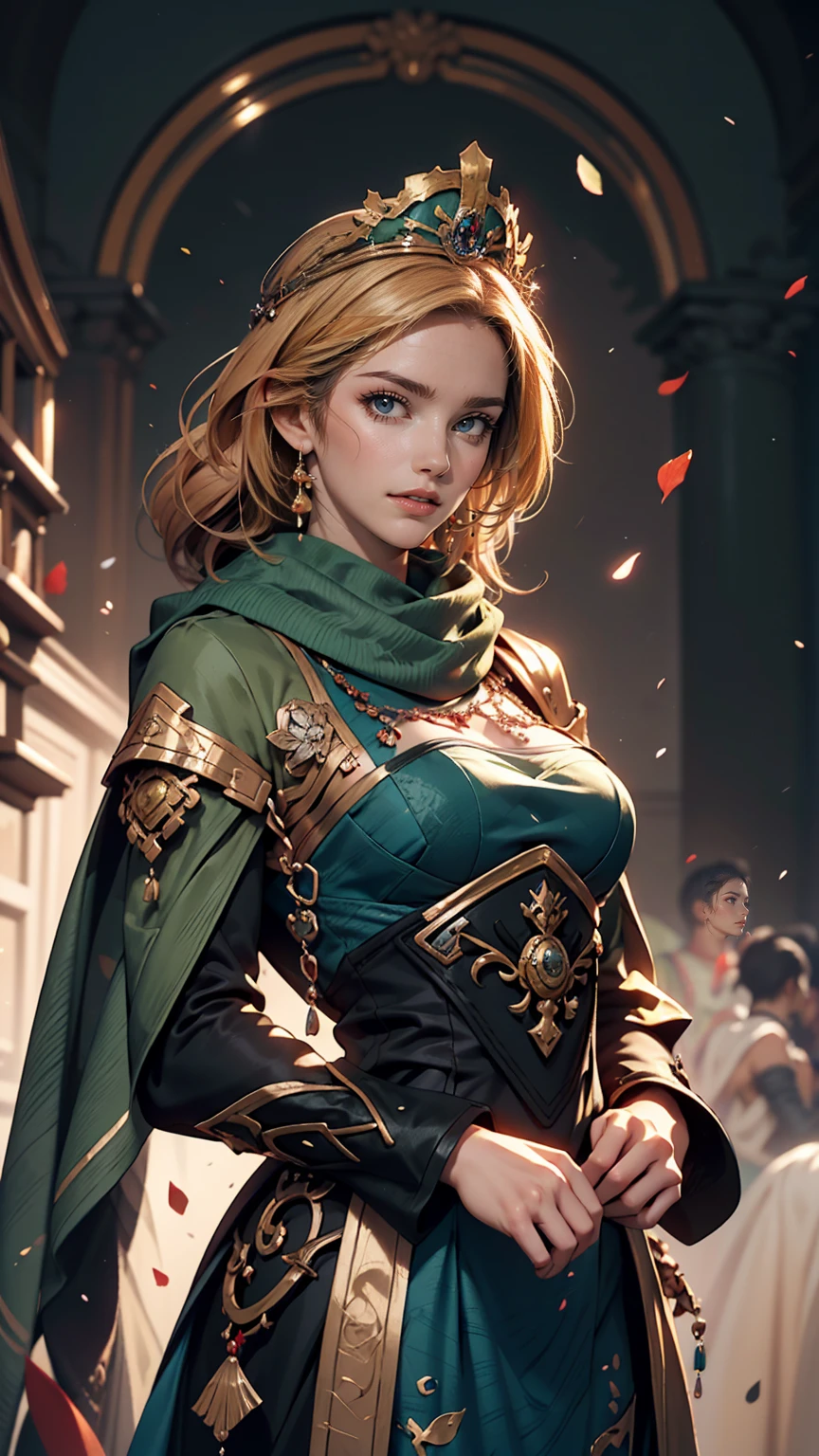 A woman in a blue dress with a long green scarf, Beautiful character drawings, Beautiful Fantasy Empress, by ヤン・J, style of ArtJam, ArtJam and ruan jia, extremely detailed ArtJam, trending ArtJam, ArtJam. Anime illustration, ruan jia and ArtJam, Inspired by Fuhua, ArtJam detailed