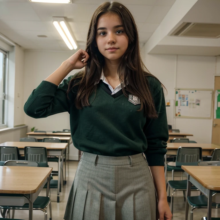 Isabelle is a girl who is in her first year of highool at a Vasco Vasques school, her uniform is green, it's kind of military, her hair is beautiful, wavy, she has a forehead, her eyebrows aren't done, but she's beautiful, their children are strong, as if If it were for you, her smile is beautiful, she has braces on her teeth, she has a nice crib, she likes to wear long emo style pants, she has 1,61 black hair coffee colored eyes and she is very smiling ( don't do anything inappropriate) and the is green pants and a green shirt and the pants say Vasco Vasco