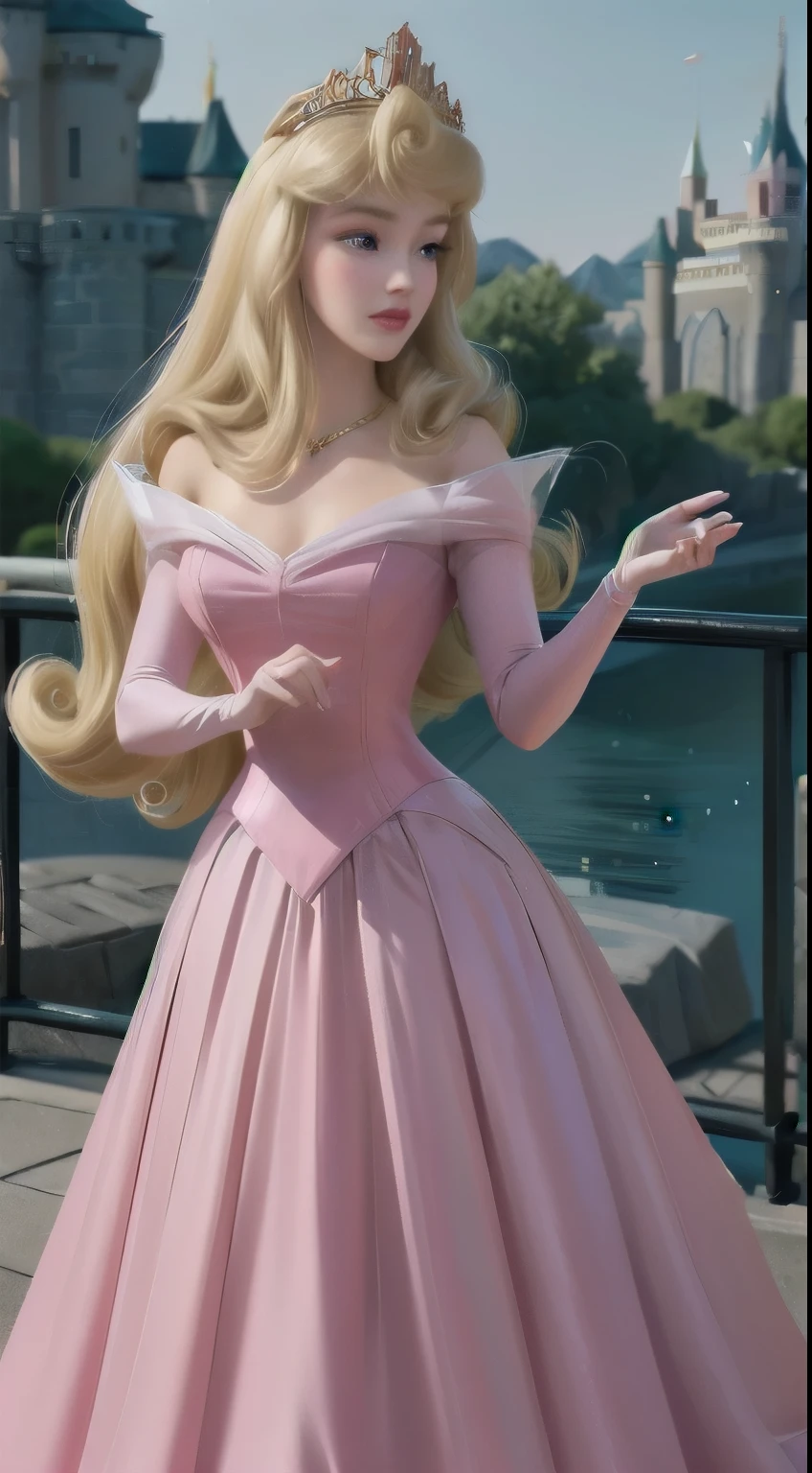 ((1 girl)), masterpiece, (high quality, Best Rendering), (beautiful girl, Aurora), (bomb, Pin-up Style), hot, Floss, Perfect body, 4K HD, disney Princess, beautiful female Princess, anime Princess, HD artwork, Official Art, a cartoon by disney, beautiful Princess, Long, slender legs, Big Breasts, Sexy pose, a cartoon Princess in a pink dress with a white crown, Aurora, disney's Princess, sleeping beauty fairytale, blonde - haired Princess, disney Princess, Disney Characters, Princess, Princess peach), lovely languid Princess, Disney Characters style, Princess peach, Wearing a pink ballroom dress, beautiful Princess, Background of the ball 