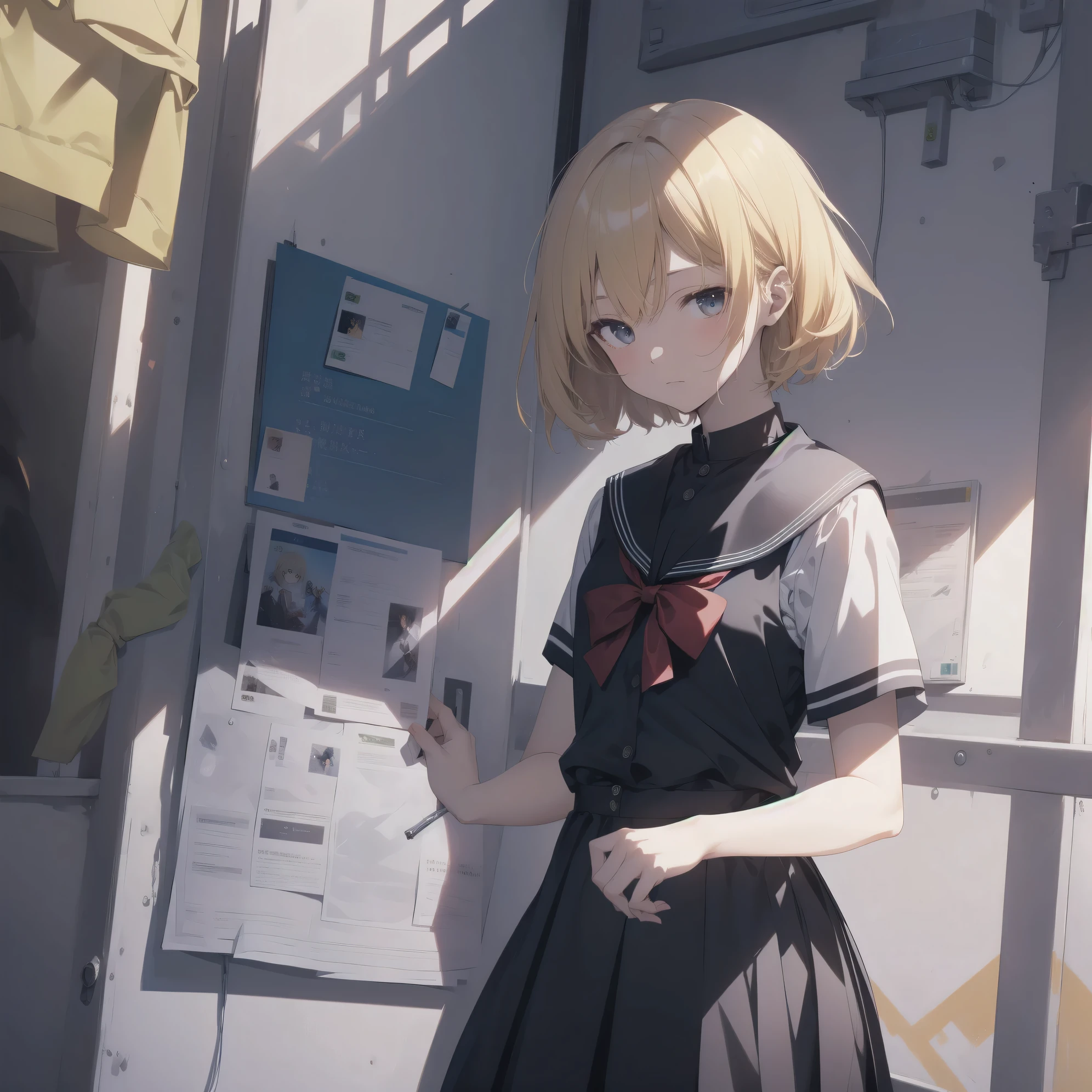 ultra-absurdres-Top quality by artist God, ultra-detailed, high resolution, anime moe artstyle, best anime 8k konachan wallpaper, pixiv contest winner, pool:2810, perfect anatomy,break, 1girl, (Please draw a girl walking sleepily to school alone. )break,(Solo,little female, 13-year-old:1.3),Full limbs, complete fingers,a junior high school student, (very short hair), short cut, flat chest, , small butt, small black eyes, beautiful detailed eyes, well-proportioned iris and pupils, expressive eyes, highres detailed hair, soft expression, salor school_uniform, sailor collar, serahuku, bow, pleated skirt,(Detailed Lighting), (Detailed background), in the School commute route. break,super detailed skin, Best cinematic lighting powered by famous artist, 8k,beauty illustration,photoshop_(medium),very aesthetic,break,((artist:iesupa )), artist:clamp ,artist:carnelian ,artist:kantoku ,

