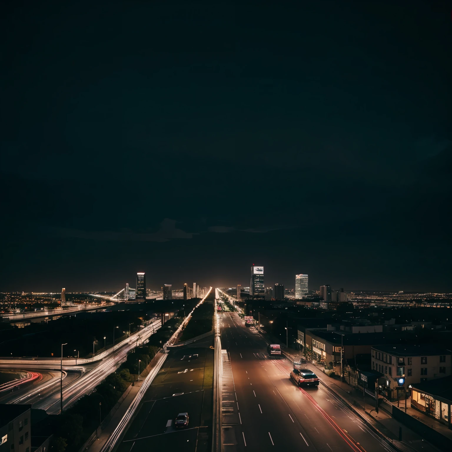 Background with a city at night with just the lights of buildings and cars