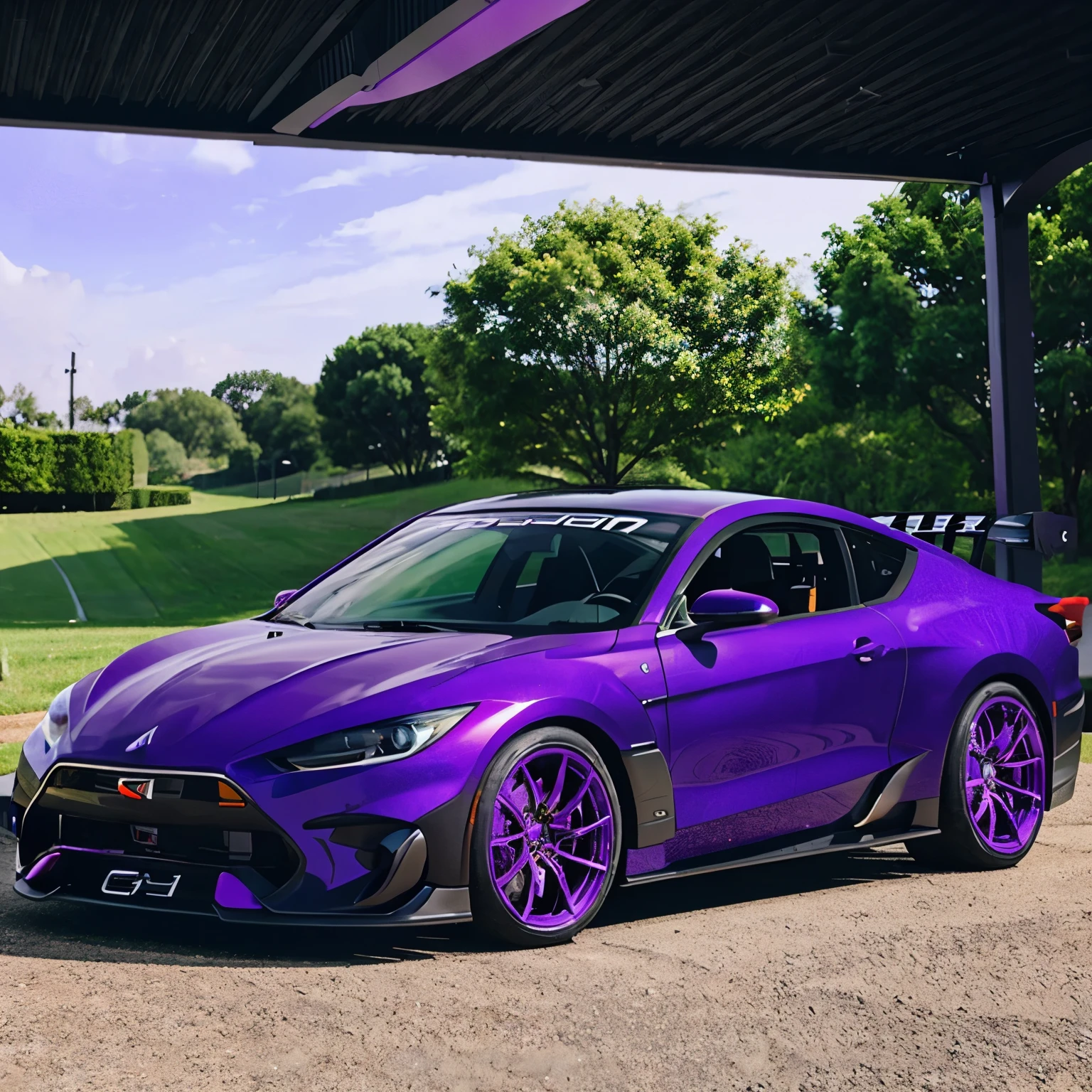 Black racing car with purple details and purple spoiler