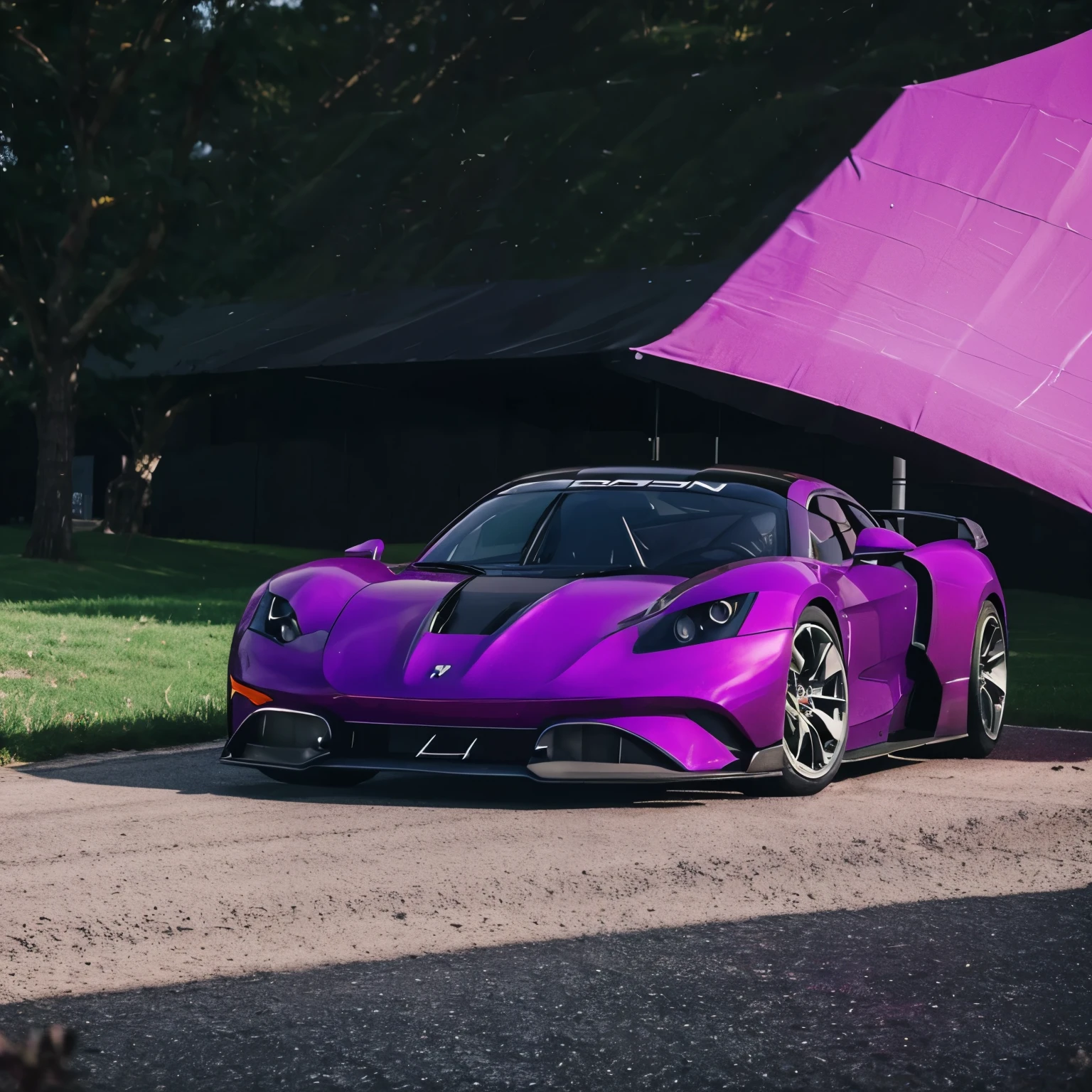 Black racing car with purple details and purple spoiler