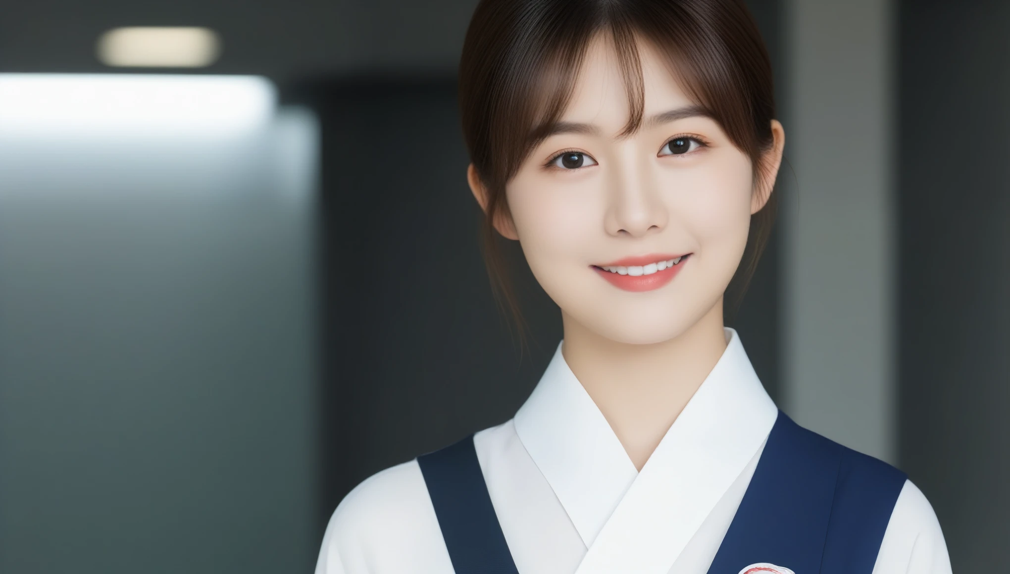 8k, 超High resolution, highest quality, masterpiece, Surreal, photograph, 1 girl, (16 years old:1.3), pretty girl, Cute Face, Beautiful eyes in every detail, 細かくdetailedに,masterpiece,(Tabletop:1.3), High resolution, 超detailedな, 非常にdetailedな CG Unity 8K 壁紙, Realistic, Photorealistic, RAWphotograph, 美しくdetailedな顔, Pale skin, Realistic skin, detailedな布の質感, detailedな髪の質感, Perfect Proportions, Beautiful Face, Accurate, Anatomically correct, 非常にdetailedな顔と肌の質感, Natural neck length, (Beautiful Hands), (Fair skin:1.2), Thin legs, Thin legs, Sexy thighs, break, Fine grain, Symmetrical eyes, Light brown eyes, double eyelid, Thin eyebrows, (Glossy lips:1.4), (Cute smile:1.2), break, (上品でpretty girl:1.3), (Wearing the elegant flight attendant uniform of Japan Airlines:1.2), (Close button:1.1), (Medium large breasts), (Slim figure), (Beautiful curves), (Dark brown hair, Wavy Hair), ((short hair, Asymmetrical bangs:1.2)), (Upper Body Shot:1.2), (View Viewer:1.2), (From the side), break, ((Stand on the jet bridge with a business card in front of your waist:1.1)), (Okinawa Naha Airport:1.2),,Sexy pose、See through 、Looking at the audience、beauty,Long neck、Laugh a little、Please close your mouth and laugh、(((Ideal body type))),A-cup small breasts :2,、Portraiture:2、Perfect Anatomy、鮮明なdetailed、detailed、Surreal、Light and shadow,Strong light,Fashion magazine cover,Thin lips