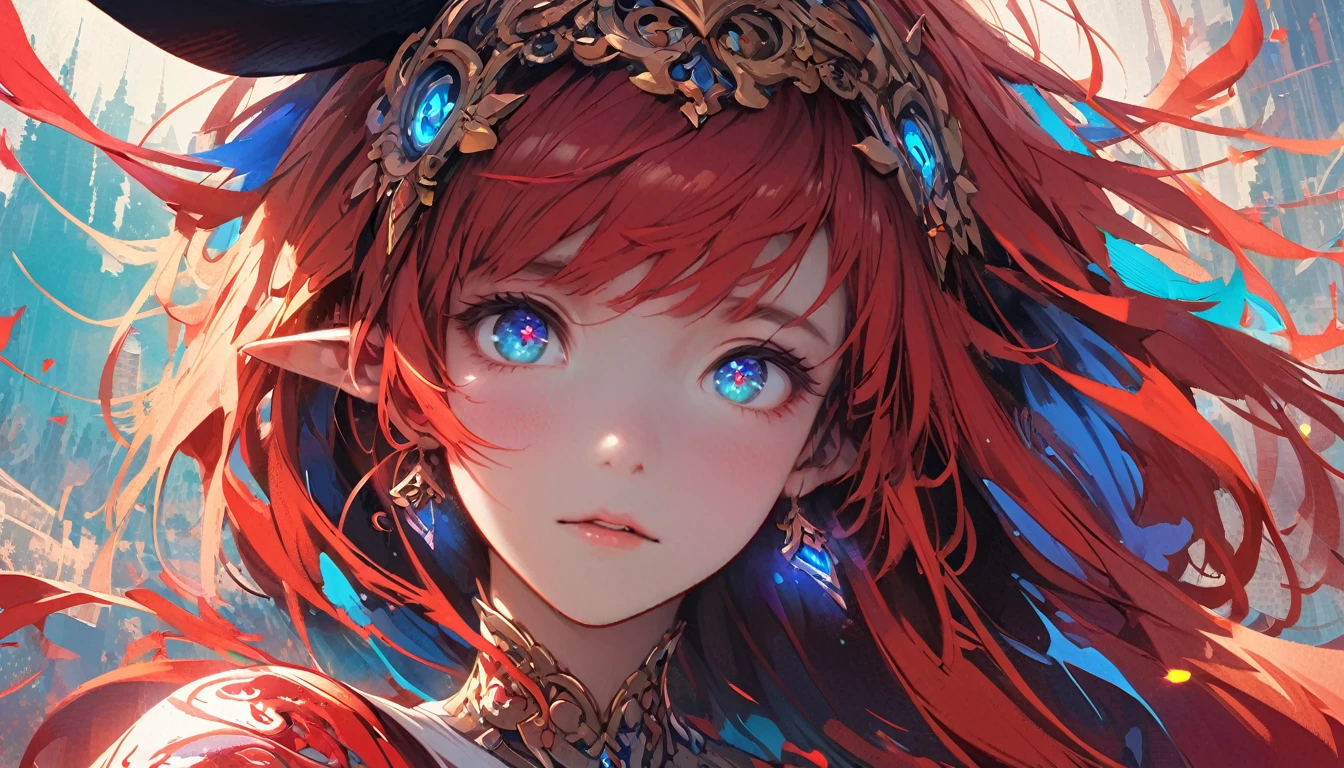 8k_wallpaper, extremely detailed eyes, extremely detailed body, (large masterpiece digital art), (detailed manga illustration), (detailed line art), ((perfect anatomy)), (intricate details:1.3), (ultra-detailed:1.3), (illustration:1.3), (sharp focus:1.3), (natural lighting:1.05), (vivid colors:1.3), high quality, expressive eyes, detailed face, beautiful face, perfect face {1 girl}, Rhode appears as a delicate and ethereal creature, her skin luminous with a faint glow reminiscent of moonlight. Her hair is a vibrant shade of red, cascading in loose waves around her shoulders. Her eyes, hazel and glowing softly, seem to hold the wisdom of the ages. The most striking feature of her small fairy form is the pair of rabbit ears that adorn her head, resembling those of a mountain hare. These ears twitch and swivel, attuned to the slightest sounds of the forest., full body,
