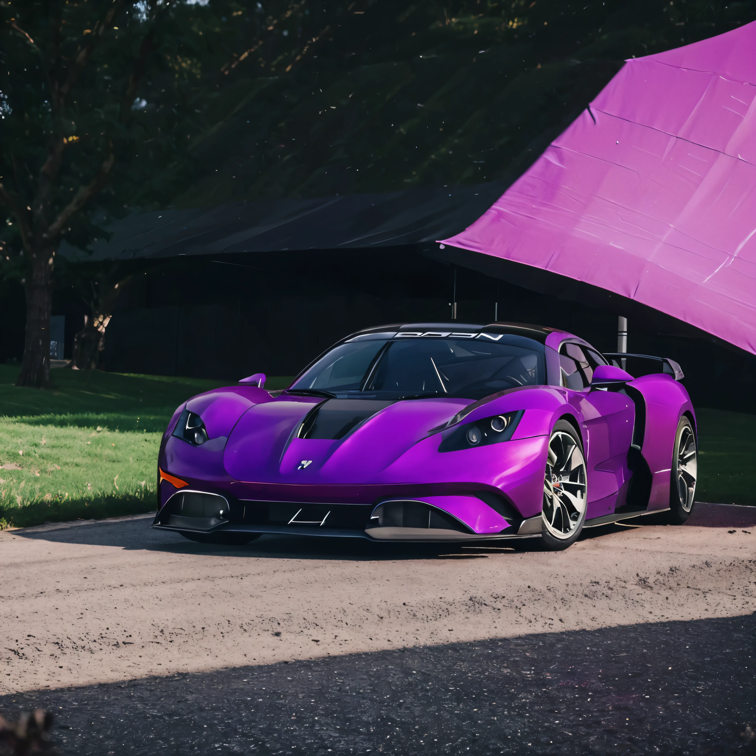 Black racing car with purple details and purple spoiler