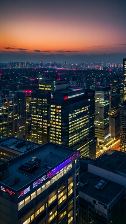 End of the dayを象徴する静かな夜景。 picture: Night City、Starry Sky、A scene where the lights of an office building go out。 atmosphere: End of the day、Anticipation for the next day。