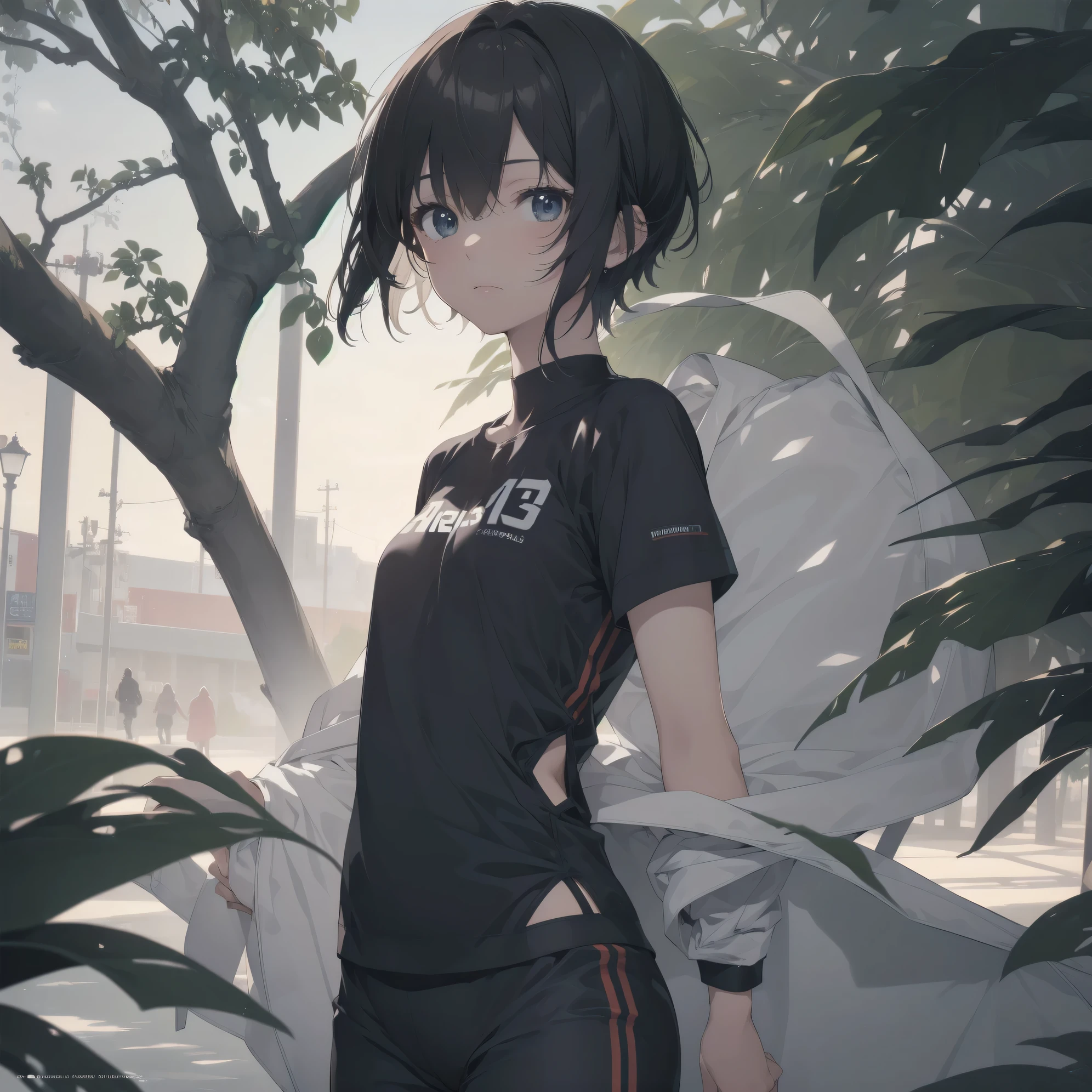 ultra-absurdres-Top quality by artist God, ultra-detailed, high resolution, anime moe artstyle, best anime 8k konachan wallpaper, pixiv contest winner, pool:2810, perfect anatomy,break, 1girl, (Please draw a girl walking to beach alone. )break,(Solo,dark-skinned female, 13-year-old:1.3),Full limbs, complete fingers,a junior high school student, (very short hair), wet hair, flat chest, , small butt, small black eyes, beautiful detailed eyes, well-proportioned iris and pupils, expressive eyes, highres detailed hair, soft expression, school swimsuit, (Detailed Lighting), (Detailed background), in the beach, break,super detailed skin, Best cinematic lighting powered by famous artist, 8k,beauty illustration,photoshop_(medium),very aesthetic,break,((artist:iesupa )), artist:clamp ,artist:carnelian ,artist:kantoku ,